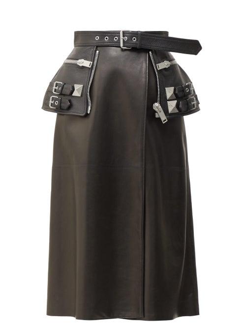 Matchesfashion.com Alexander Mcqueen - Peplum Belt Leather Skirt - Womens - Black Multi