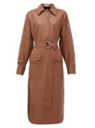 Matchesfashion.com Tibi - Belted Faux Leather Shirt Dress - Womens - Brown