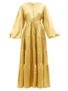 Fil De Vie - Helena Gathered Silk-blend Lam Maxi Dress - Womens - Gold
