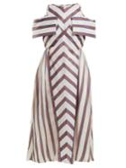 Fendi Striped Off-the-shoulder Silk-blend Dress