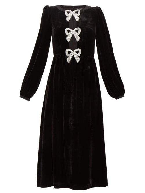 Matchesfashion.com Saloni - Camille Bow Embellished Velvet Midi Dress - Womens - Black Multi