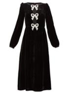 Matchesfashion.com Saloni - Camille Bow Embellished Velvet Midi Dress - Womens - Black Multi