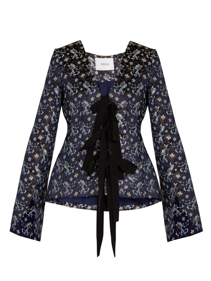 Erdem Mila Tie-front Floral-jacquard Jacket