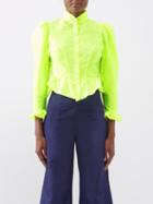 Batsheva - Grace High-neck Taffeta Blouse - Womens - Lime Green