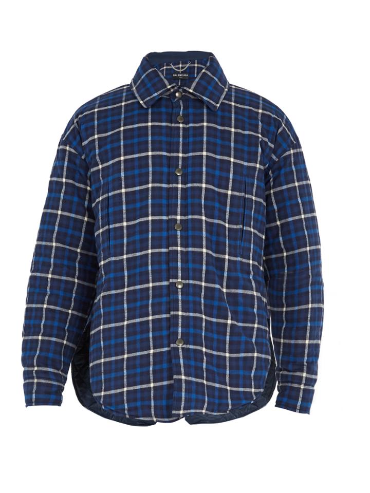 Balenciaga Checked Point-collar Padded Cotton Coat