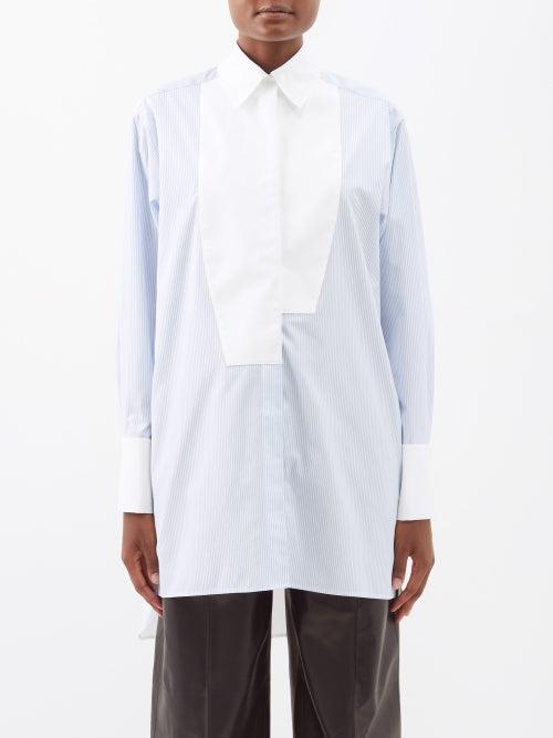 Loewe - Oversized Bib-front Cotton-poplin Shirt - Womens - White Blue