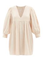 Ladies Beachwear Anaak - Ajmer V-neck Cotton-muslin Mini Dress - Womens - Light Pink