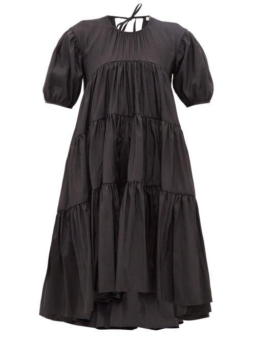 Matchesfashion.com Cecilie Bahnsen - Esme Tie-back Tiered Faille Midi Dress - Womens - Black