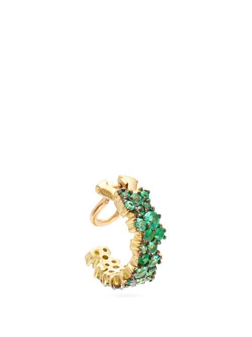 Matchesfashion.com Ana Khouri - Mirian Emerald & 18kt Gold Ear Cuff - Womens - Green