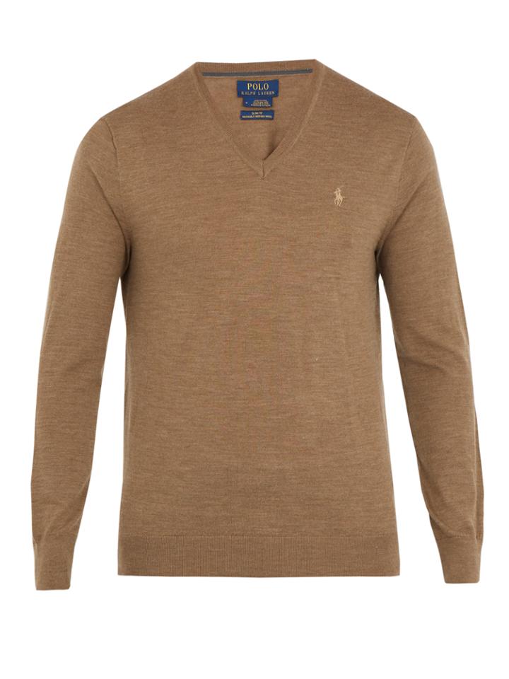 Polo Ralph Lauren V-neck Logo-embroidered Wool Sweater
