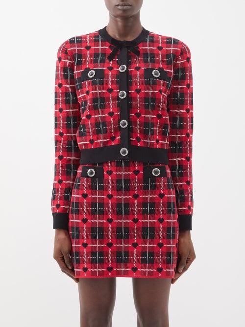 Alessandra Rich - Tartan Jacquard-knit Cardigan - Womens - Red