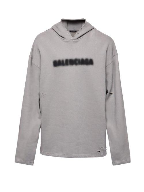 Balenciaga - Blurred-print Jersey Hooded Sweatshirt - Mens - Grey