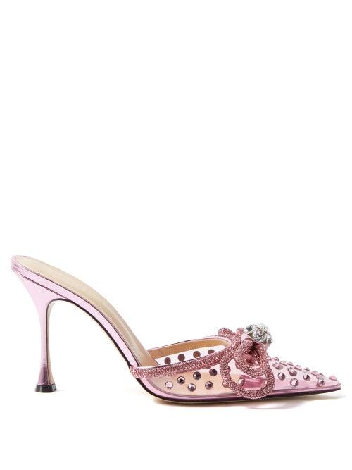 Mach & Mach - Double Bow Crystal-embellished Pvc Pumps - Womens - Pink