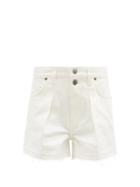 Matchesfashion.com Frame - Mosaic Frayed Denim Shorts - Womens - White