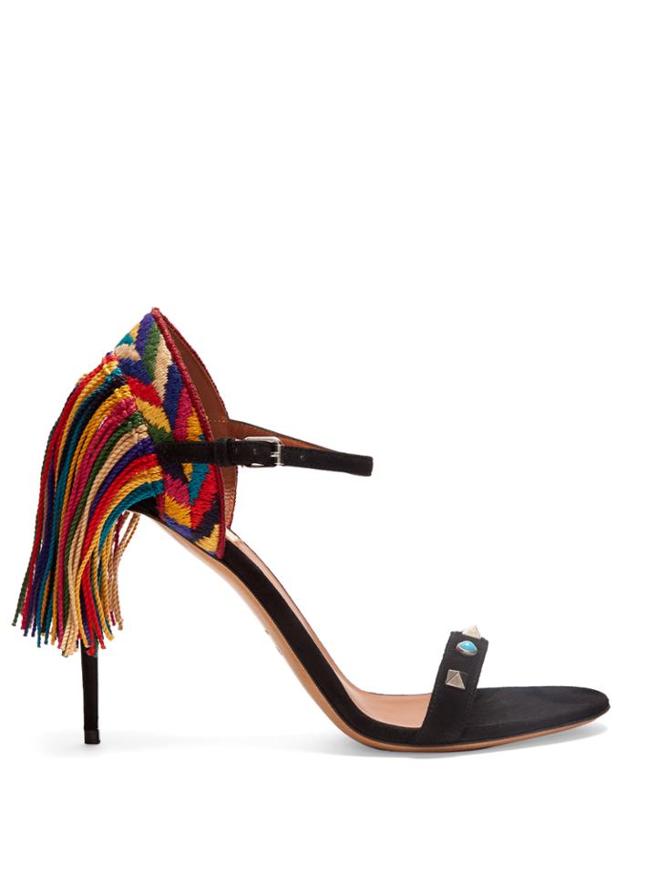 Valentino Rockstud Rolling Fringed Suede Sandals