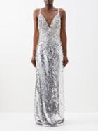 Carolina Herrera - Plunge-front Sequinned Gown - Womens - Silver