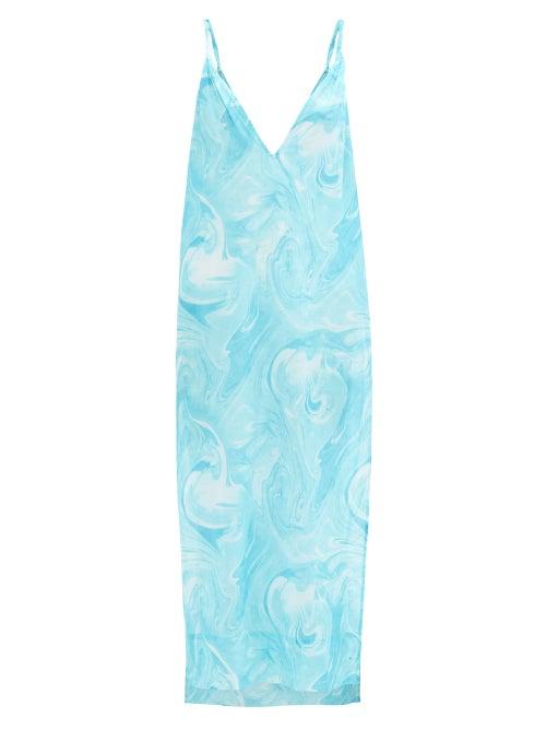 Matchesfashion.com Ganni - V-neck Abstract-print Voile Midi Dress - Womens - Blue Print