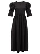 Matchesfashion.com Brock Collection - Puff-sleeved Cotton-blend Midi Dress - Womens - Black