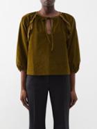 Wiggy Kit - Saffron Ruffled Cotton-corduroy Blouse - Womens - Olive