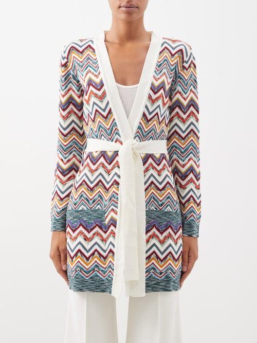 Missoni - Belted Wool-blend Jacquard-knit Cardigan - Womens - Cream Multi