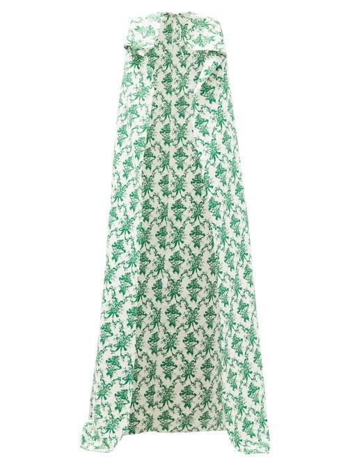 Matchesfashion.com Emilia Wickstead - Tillie Floral-print Faille Cape - Womens - Green White