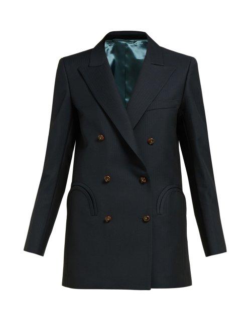 Matchesfashion.com Blaz Milano - Spirit Herringbone Double Breasted Silk Blazer - Womens - Navy