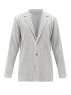 Matchesfashion.com Homme Pliss Issey Miyake - Single-breasted Tech-pleated Knit Blazer - Mens - Light Grey