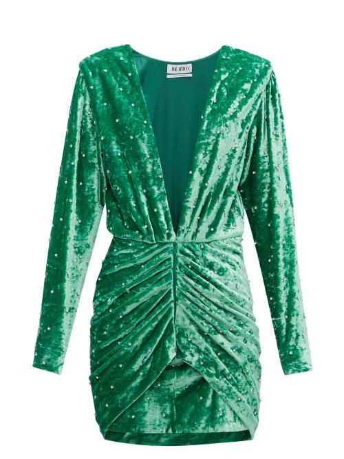 Matchesfashion.com The Attico - Iconic Karolina Crystal Velvet Mini Dress - Womens - Green