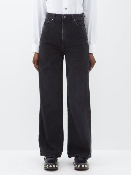 Ganni - Magny Logo-patch Organic-cotton Denim Flared Jeans - Womens - Black