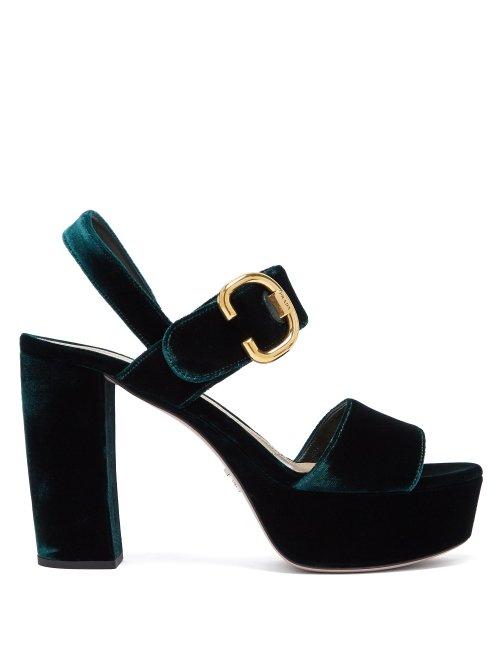 Matchesfashion.com Prada - Velvet Platform Sandals - Womens - Dark Green