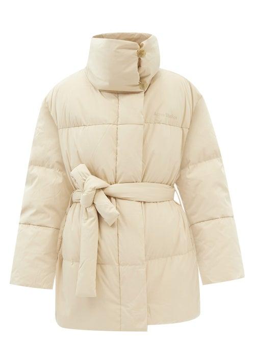 Acne Studios - Logo-print Belted Down Jacket - Womens - Cream