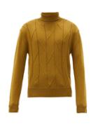 Matchesfashion.com King & Tuckfield - Bias-stripe Roll-neck Merino-wool Sweater - Mens - Khaki