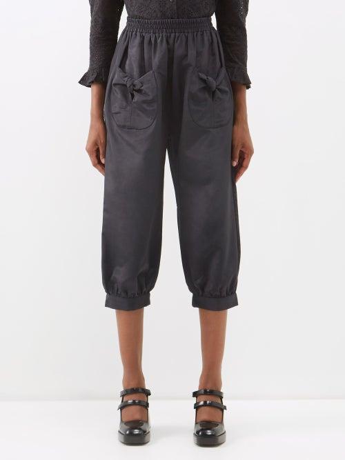 Batsheva - Cropped Bow-pocket Moire Trousers - Womens - Black