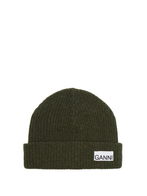 Matchesfashion.com Ganni - Logo-patch Ribbed Wool-blend Beanie - Womens - Green