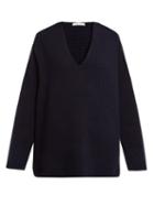 Matchesfashion.com The Row - Angela V Neck Wool Blend Sweater - Womens - Navy