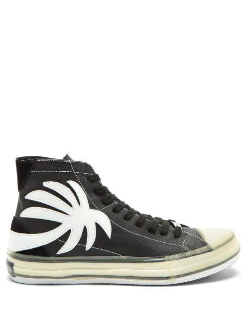 Matchesfashion.com Palm Angels - Palm Tree-patch Leather High-top Trainers - Mens - Black
