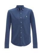 Matchesfashion.com Polo Ralph Lauren - Logo Embroidered Cotton Piqu Button Down Shirt - Mens - Blue