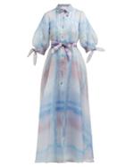 Matchesfashion.com Luisa Beccaria - Watercolour Print Organza Gown - Womens - Blue Multi