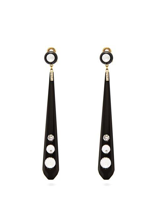 Matchesfashion.com Miu Miu - Crystal Embellished Plexi Clip On Earrings - Womens - Black