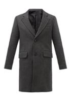 Ami - Single-breasted Wool-blend Herringbone Overcoat - Mens - Dark Grey