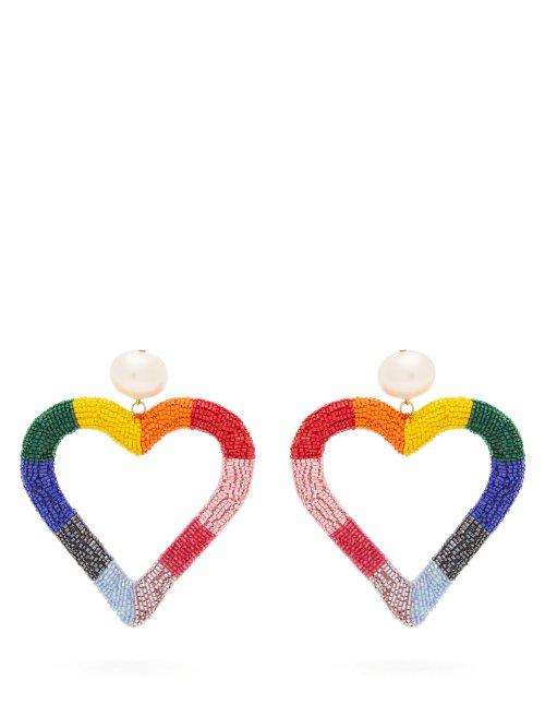 Matchesfashion.com Carolina Herrera - Beaded Heart Drop Earrings - Womens - Multi