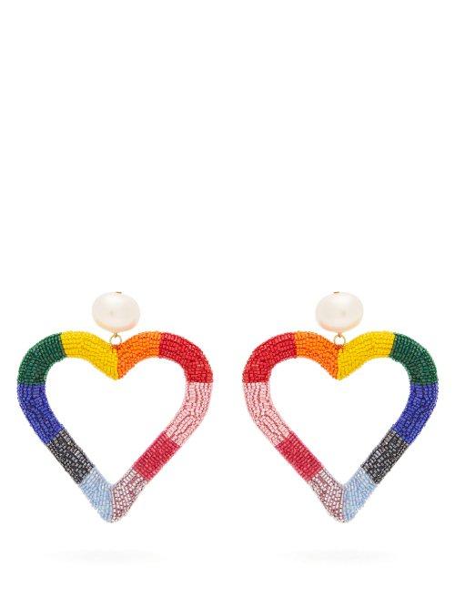 Matchesfashion.com Carolina Herrera - Beaded Heart Drop Earrings - Womens - Multi