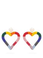 Matchesfashion.com Carolina Herrera - Beaded Heart Drop Earrings - Womens - Multi