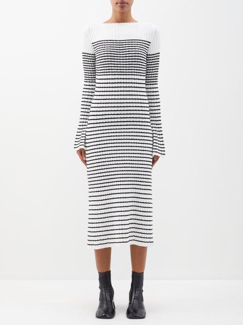 Proenza Schouler - Striped Ribbed-boucl Sweater Dress - Womens - Black White