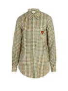 Matchesfashion.com Gucci - Embroidered Checked Linen Shirt - Mens - Blue