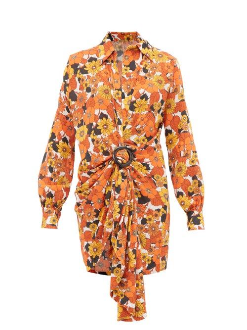Matchesfashion.com Dodo Bar Or - Lora Gathered Floral-print Cotton-voile Mini Dress - Womens - Brown Print
