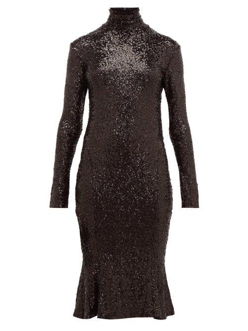 Matchesfashion.com Norma Kamali - High Neck Sequinned Fishtail Hem Dress - Womens - Black
