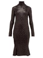 Matchesfashion.com Norma Kamali - High Neck Sequinned Fishtail Hem Dress - Womens - Black