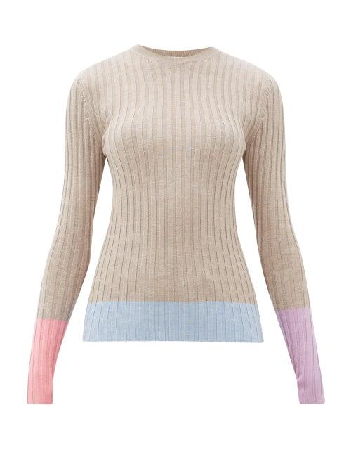 Matchesfashion.com Jw Anderson - Colour-block Merino-wool Sweater - Womens - Beige Multi