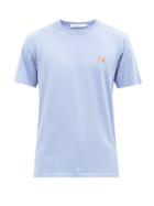 Maison Kitsun - Fox-appliqu Cotton-jersey T-shirt - Mens - Light Blue